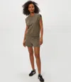 Michael Stars Brooklyn Power Shoulder Sweatshirt In Brown