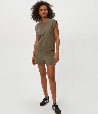 Michael Stars Brooklyn Power Shoulder Sweatshirt In Brown