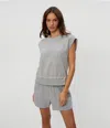 Michael Stars Brooklyn Power Shoulder Sweatshirt In Multi