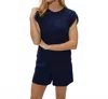 Michael Stars Brooklyn Power Shoulder Sweatshirt In Nocturnal In Blue