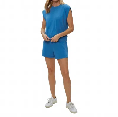 Michael Stars Brooklyn Power Shoulder Sweatshirt In Ocean In Blue