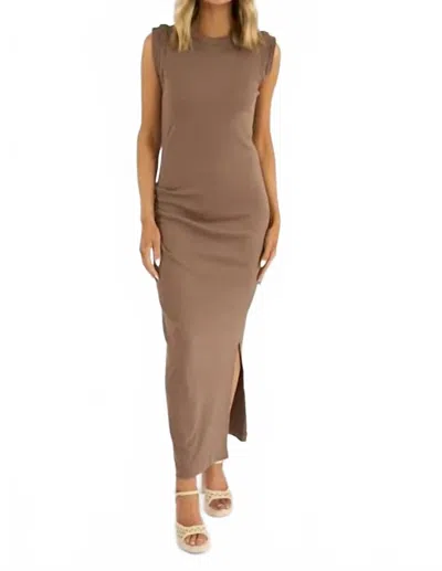Michael Stars Calliope Extended Sleeve Maxi Dress Ultra Rib In Cobblestone In Brown