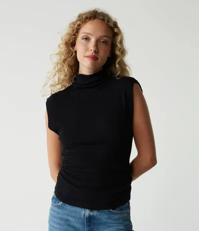 Michael Stars Campbell Mock Neck Crinkle Top In Black