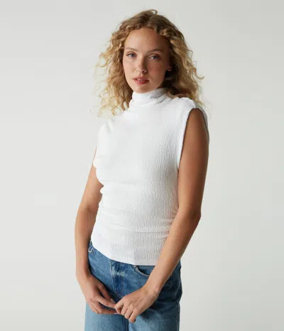 Michael Stars Campbell Mock Neck Crinkle Top In White