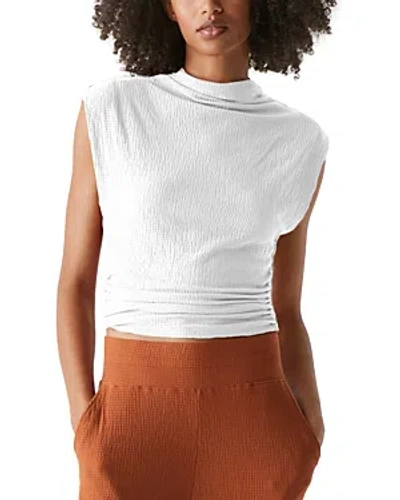 Michael Stars Campbell Ruched Mock Neck Top In White