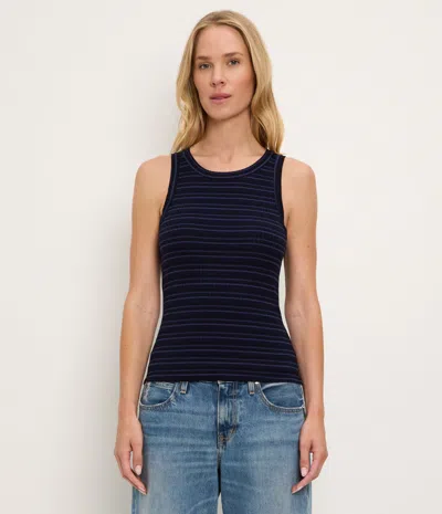 Michael Stars Carolie Striped Ribbed Tank In Black