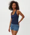 Michael Stars Cher Ribbed Scoop Neck Tank In Blue