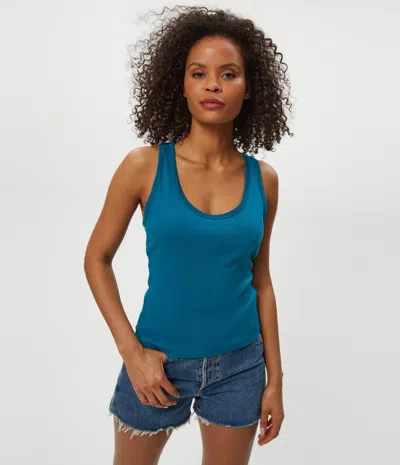 Michael Stars Cher Ribbed Scoop Neck Tank In Blue