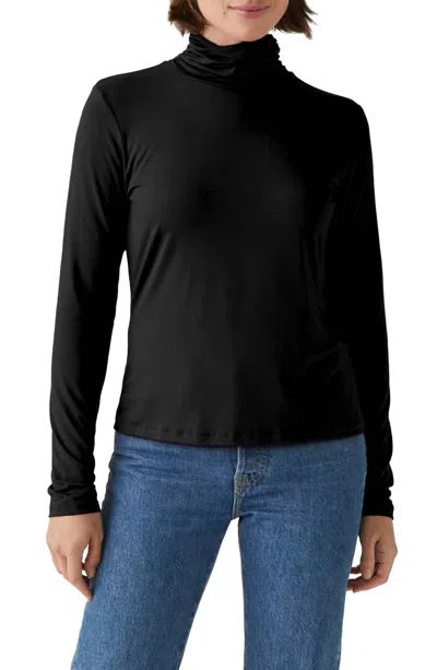 Michael Stars Clara Ruched Neck Turtleneck Top In Black