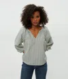 Michael Stars Cleo Notch Neck Top In Seacrest Stripe
