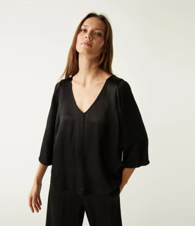Michael Stars Cobie V-neck Satin Top In Black