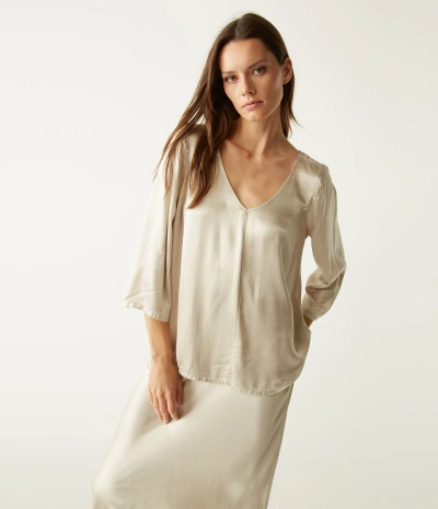 Michael Stars Cobie V-neck Satin Top In Cement