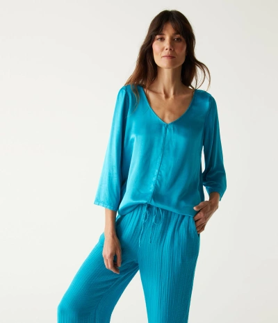Michael Stars Cobie V-neck Satin Top In Corsica