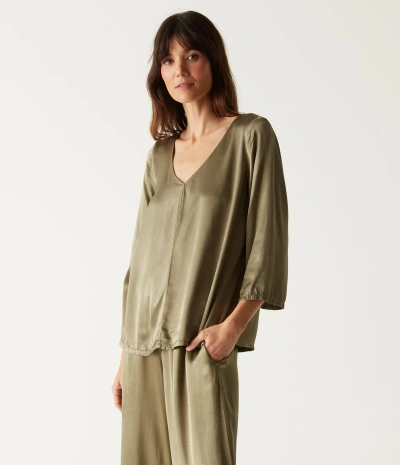 Michael Stars Cobie V-neck Satin Top In Olive