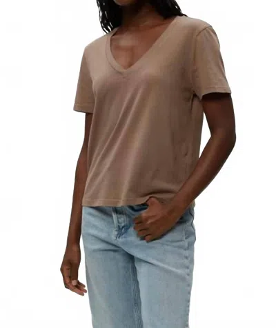 Michael Stars Daria Just Cotton Short Sleeve V In Cobblestone In Brown