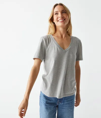 Michael Stars Daria Just Cotton Short Sleeve V In Heather Grey In Gray