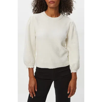 Michael Stars Deanna Sequin Embellished Balloon Sleeve Crewneck Sweater In White