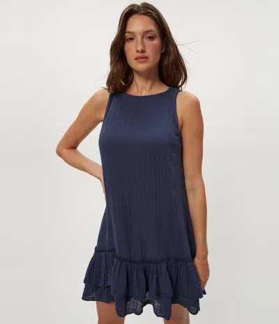 Michael Stars Dhaliah Ruffle Mini Dress In Blue