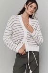 MICHAEL STARS DODI STRIPED V-NECK CARDIGAN SWEATER