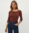 Michael Stars Dot 3/4 Sleeve Tee In Brown