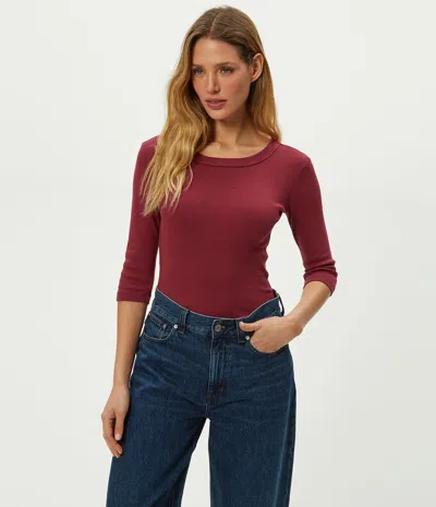 Michael Stars Dot 3/4 Sleeve Tee In Burgundy