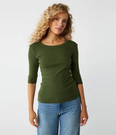 Michael Stars Dot 3/4 Sleeve Tee In Dark Matcha