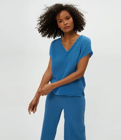 Michael Stars Draya Gauze V-neck Top In Ocean