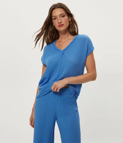 Michael Stars Draya Gauze V-neck Top In Blue