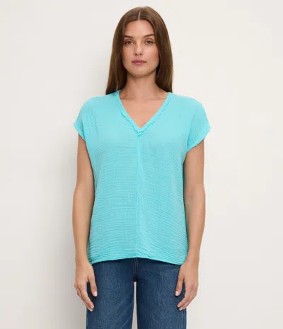 Michael Stars Draya Gauze V-neck Top In Blue