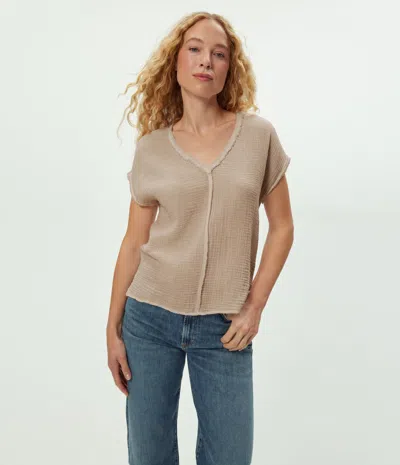 Michael Stars Draya Gauze V-neck Top In Brown