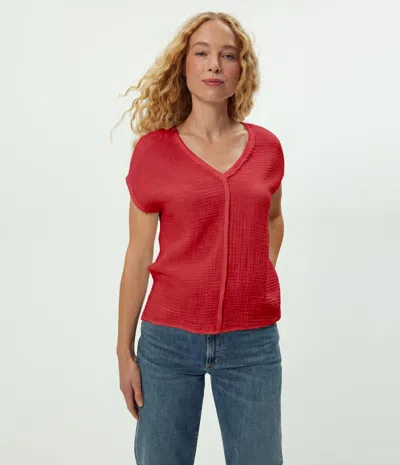 Michael Stars Draya Gauze V-neck Top In Red