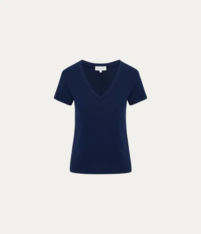 Michael Stars Baxter V-neck Raw Edge Tee In Nocturnal In Blue