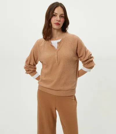 Michael Stars Eira Henley Brushed Waffle Top In Brown
