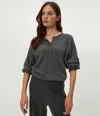 Michael Stars Eira Henley Brushed Waffle Top In Gray