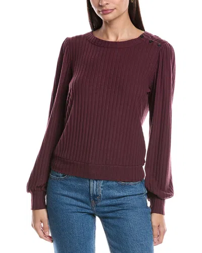 Michael Stars Fonda Puff Sleeve Top With Back Snaps In Plum In Burgundy