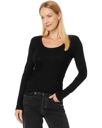 Michael Stars Emilia Top Women's Large Black Cotton Blend Long Sleeve Erk907