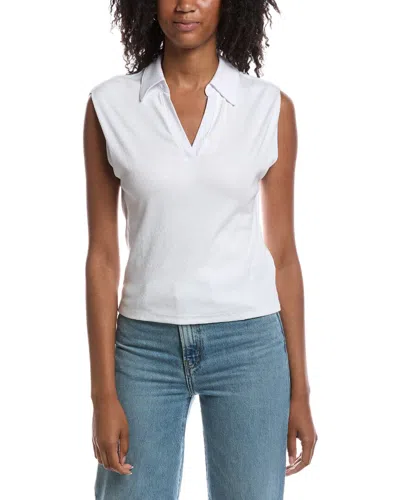 Michael Stars Ester Power Shoulder Polo Shirt In White