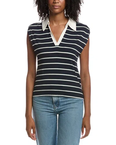Michael Stars Ester Stripe Power Shoulder Polo Shirt In Black
