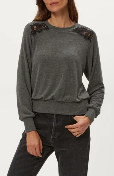 Michael Stars Esther Lace Inset Knit Top In Gray