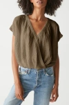 Michael Stars Evie Gauze Faux Wrap Top In Olive