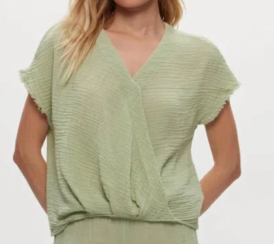 Michael Stars Evie Gauze Short Sleeves Faux Wrap Top In Seacrest In Green