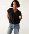 Michael Stars Evie Gauze Surplice Top In Black