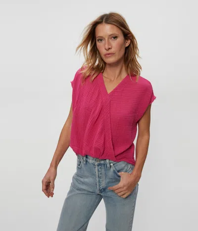 Michael Stars Evie Gauze Surplice Top In Cobblestone