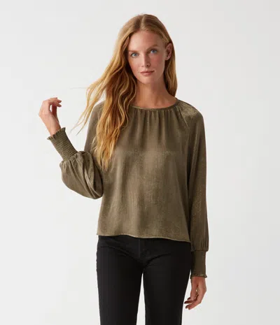 Michael Stars Fabi Hammered Satin Top In Olive