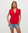 Michael Stars Faye Power Shoulder Polo In Red