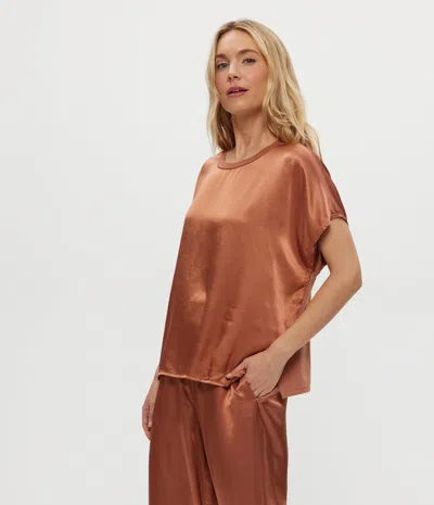 Michael Stars Flow Satin Tee In Brown
