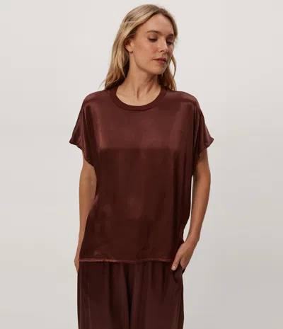 Michael Stars Flow Satin Tee In Burgundy