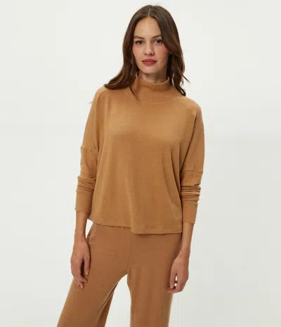 Michael Stars Frida Mock Neck Brushed Jersey Top In Brown
