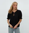 Michael Stars Genevieve Puff Sleeve Top In Black