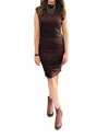 Michael Stars Gia Mock Neck Power Shoulder Dress In Java In Brown